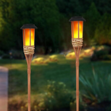 Flickering Flames Solar Powered Lights Outdoor 12LED Bamboo Solar Torch Lights Waterproof Garden Lighting 2Pack