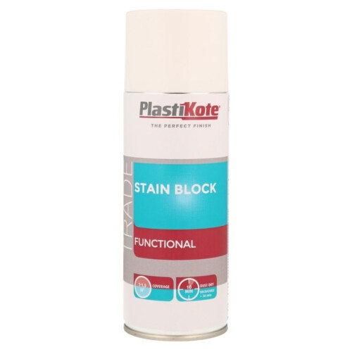 PlastiKote Stain Block Spray 400ml, White, By Plastikote