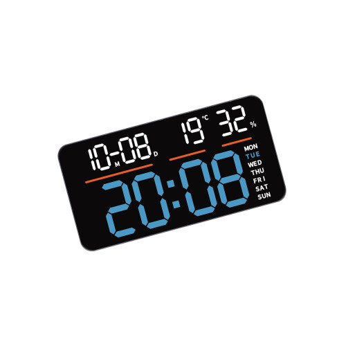 Réveil mural numérique minimaliste,-2810 Coque noire bleue