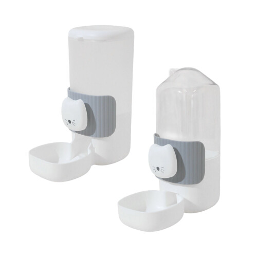 2PCS Cage Mounted Automatic Pet Food Water Dispenser-Gray