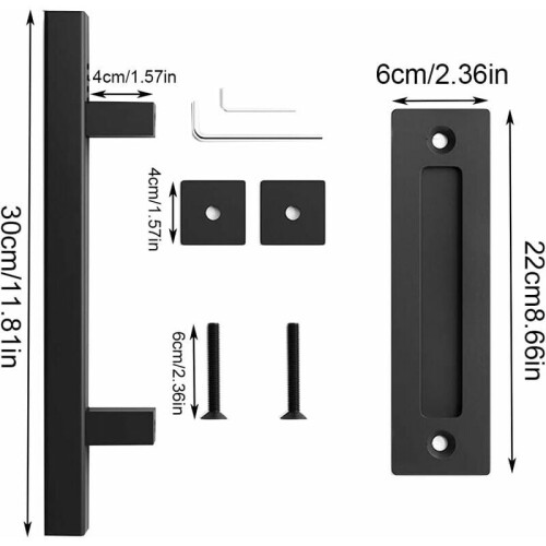 Barn Door Handle Set, Invisible Handle Solid Steel Powder Coated for Easy Installation, Rustic Design Barn Door Pull, Matte Black Finish (Comfortable 1