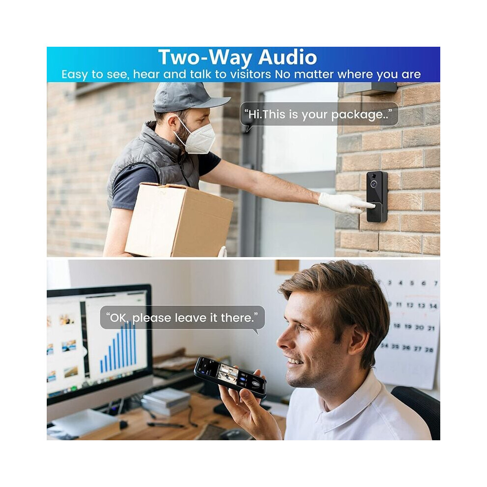 Video Doorbell Camera Wireless, Hd Video With 155 Ultra Wide Angle Lens, Night Vision Motion Detection, Two Way Intercom Real Time Alert For Home 9128293494823