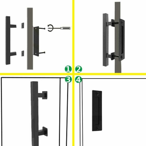 Barn Door Handle Set, Invisible Handle Solid Steel Powder Coated for Easy Installation, Rustic Design Barn Door Pull, Matte Black Finish (Comfortable 2