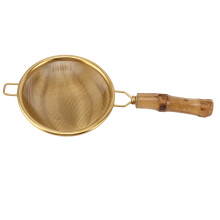 Großer Teesieb aus Edelstahl mit Griff, 15x7,3cm, goldfarbenes Bambusdesign