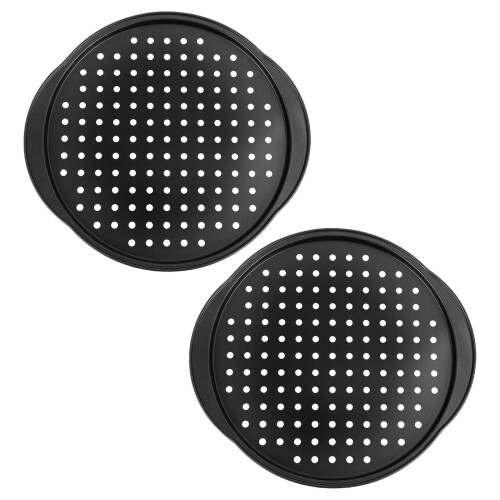 2 Piece Oven Safe Pizza Pan With Airflow Perforations Carbon