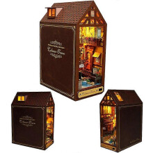 (Brown) DIY Book Nook Kit 3D Wooden Puzzle Firefly Forest Bookend Decor