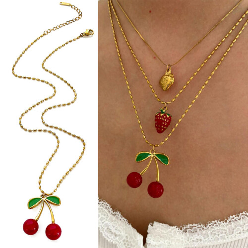 Delicate Strawberry/Cherry Pendant Necklace-Small cherry 2