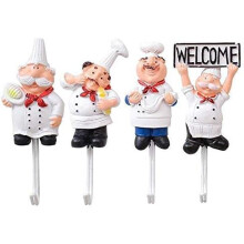 Gancho perforador adhesivo resistente al envejecimiento, ganchos adhesivos decorativos de resina con figura de chef francés para decoración de