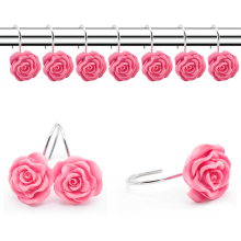 Floral Themed Elegant Decor Shower Curtain Hooks, Unique Design Personalized, 12 Pcs