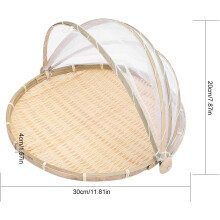 Coș de picnic din bambus țesut manual, husă de plasă de protecție împotriva insectelor pentru cort de servire a alimentelor, recipient de