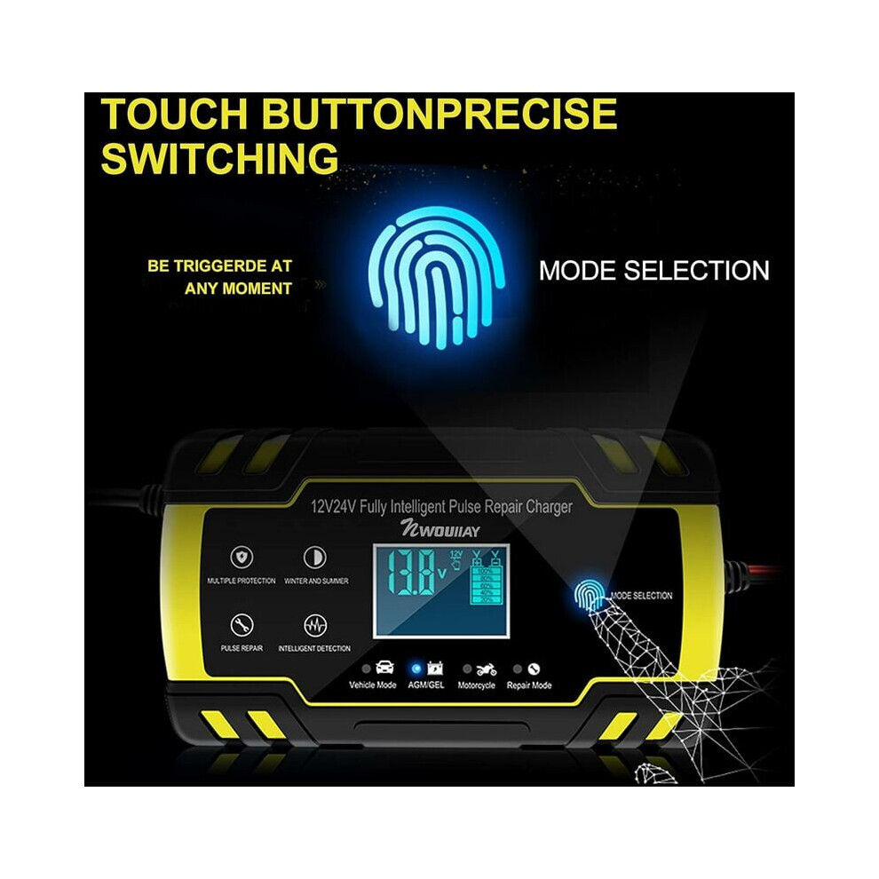 Automotive Battery Charger: Smart Fully Battery Maintainer, 12V And 24V Pulse Repair Function With Temperature Compensation For Cars, Trucks, 9128293495691