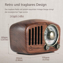 Φορητό ηχείο Bluetooth Vintage, σε στυλ φυσικού ξύλου, δυνατός, καθαρός ήχος και ραδιόφωνο