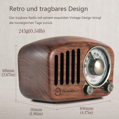 Φορητό ηχείο Bluetooth Vintage, σε στυλ φυσικού ξύλου, δυνατός, καθαρός ήχος και ραδιόφωνο