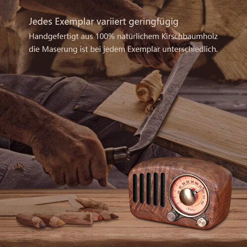 Φορητό ηχείο Bluetooth Vintage, σε στυλ φυσικού ξύλου, δυνατός, καθαρός ήχος και ραδιόφωνο 2