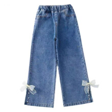 Uitlopende spijkerbroek voor meisjes, elastische taille, losse pasvorm, rechte pijpen, ademend materiaal, zachte katoenen denim, uitlopende