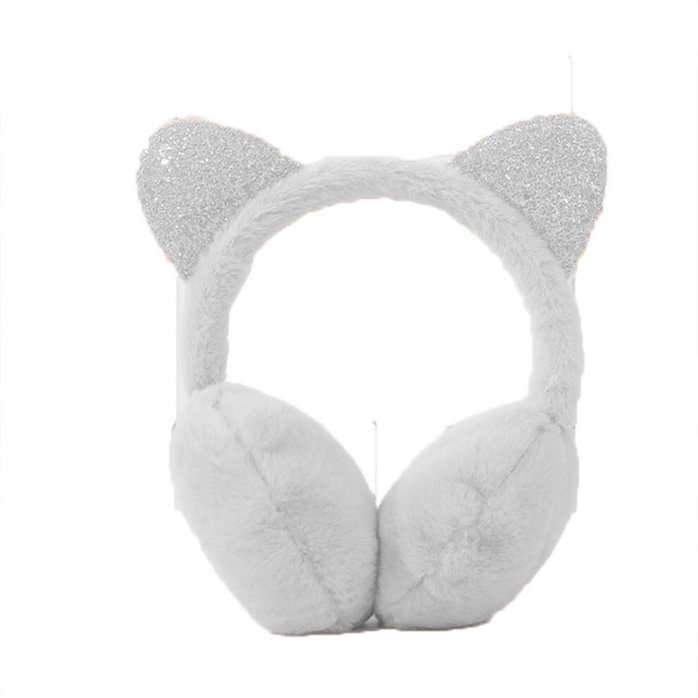 Plush Material Ear Warmers, Windproof Soft and Comfortable Cat Ear Earmuffs with Sequins Cute Design Foldable Headband, Winter Accessory One Size Fits
