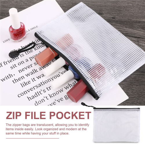 18Pcs Mesh Zipper Pouch Document Bag, 8 Assorted Size, Waterproof Plastic Zip File Folders, Multipurpose for Office,Home 1