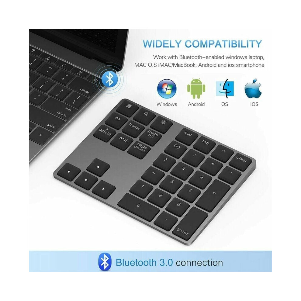 Bluetooth Number Pad, Wireless Numeric Keypad With Ergonomic Tilt And Slim Aluminum Design For Convenient Financial Data Entry 9128293496032