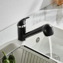 Elegant Black Kitchen Faucet with Solid Brass Body, Stainless Steel Low Pull Down Faucet for Kitchen Sinks with Matte Black Finish