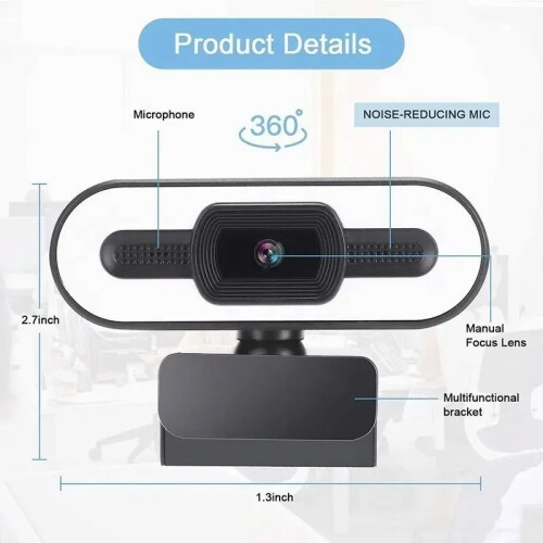 Κάμερα web Fhd1080P, κάμερα υψηλής ευκρίνειας με ρυθμιζόμενο δακτύλιο φωτισμού, 2
