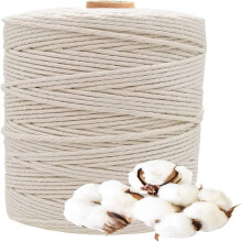 Supplies For Wall Hangers, Colored Macrame Cotton Cord, 200 Meter Length, 3mm Diameter, Beige, Soft Macrame Rope, Macrame Kit, Natural Cotton String
