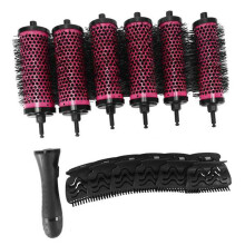 Juego de 6 Cepillos para el Pelo con Mango Desmontable y Clips de Posicionamiento, Peine Rizador de Cerámica y Aluminio para Peluquería