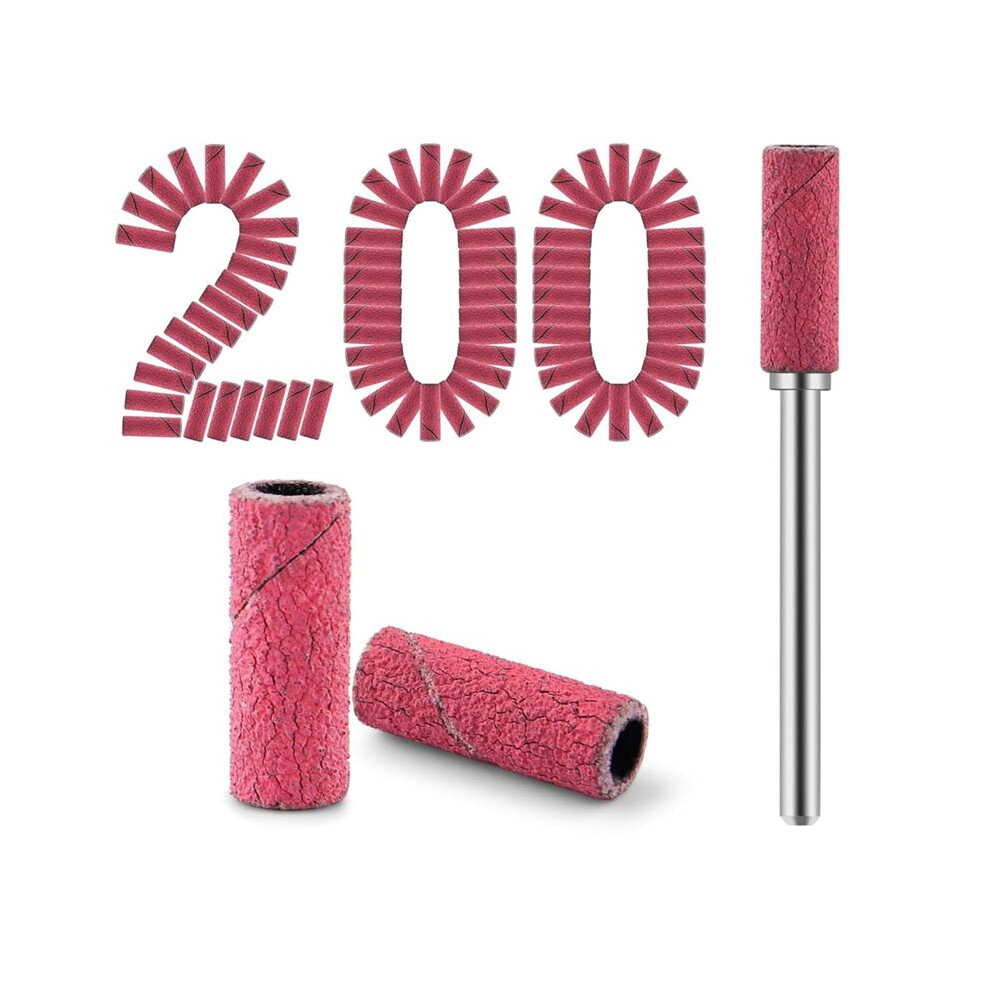 Red 200 Pcs Nail Drill Bits Small Sanding Bands With 3.1Mm Mandrel Bit, 180 Fine Grit Sanding Bands Nail File