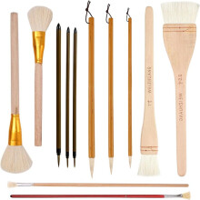 12Piece Pottery Glaze Brush Set Assorted Shapes for Pottery, Watercolor - Wool Bristle Art Paintbrushes for Artists