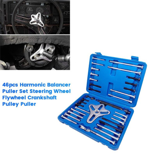 46pcs Harmonic Balancer Puller Kit Power Steering Pulley Puller Installer Tool Set Steering Wheel Flywheel Puller Tool 1