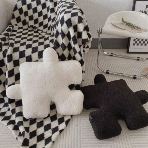 Plush Puzzle Pillow Irregular Shape Pillow Fun Puzzle Pillow Suitable for Sofa and Bed Black 2