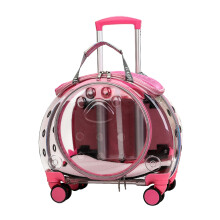 Transparent Pet Trolley Case Cat Carrier With Silent Wheels Telescopic Handle Travel Backpack Small Dogs And Cats Pink