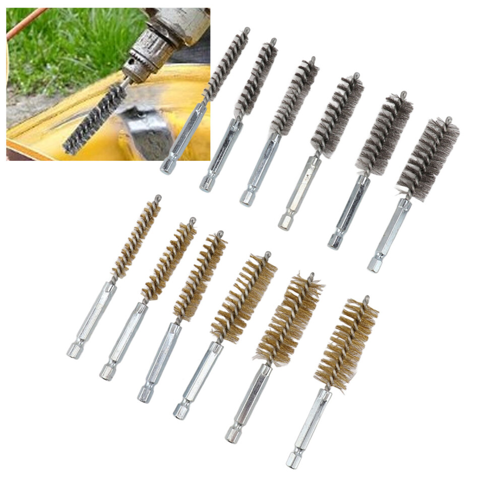 12Pcs Stainless Steel & Copper Bore Brush Set - 8-19Mm 9451369017788