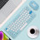 Ergonomic Wireless Keyboard Mouse Bundle Blue 2.4G Slim Round Keycaps for PC 7