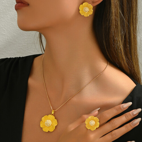 Elegante Blumenmuster-Schmuckkollektion, Halskette, Ring, 1