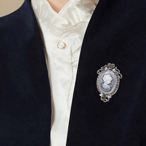 Sparkling Crystal Embellished Retro Cameo Pin Accessory for-1 1