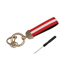Porte-clés rayé Double couche avec-Couleur or rouge blanc rouge