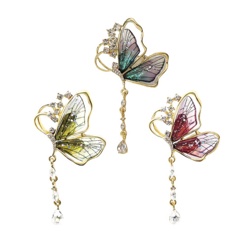 Delicate Dancing Chain Brooch Teardrop Wing Designs Sturdy-Blue 1