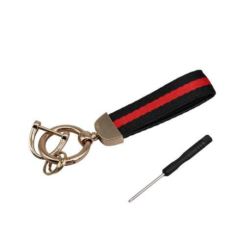 Porte-clés rayé multicolore avec-Couleur or noir rouge noir