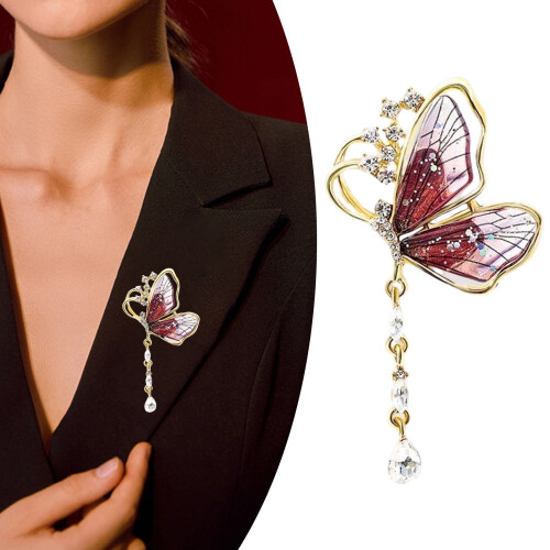 Delicate Dancing Chain Brooch Teardrop Wing Designs Sturdy-Blue 2