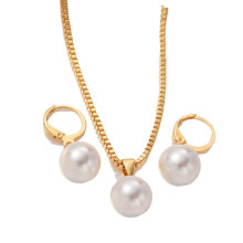 Sweetheart/Pearls Necklace Earrings-White pearl gold C.
