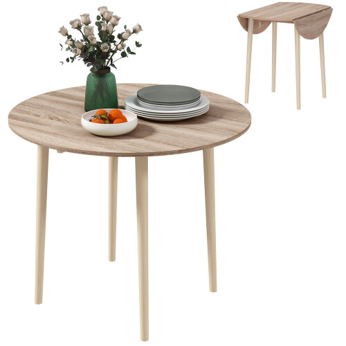 Homcom HOMCOM Foldable Dining Table, Round Drop Leaf Table, Wood Legs, Natural 1