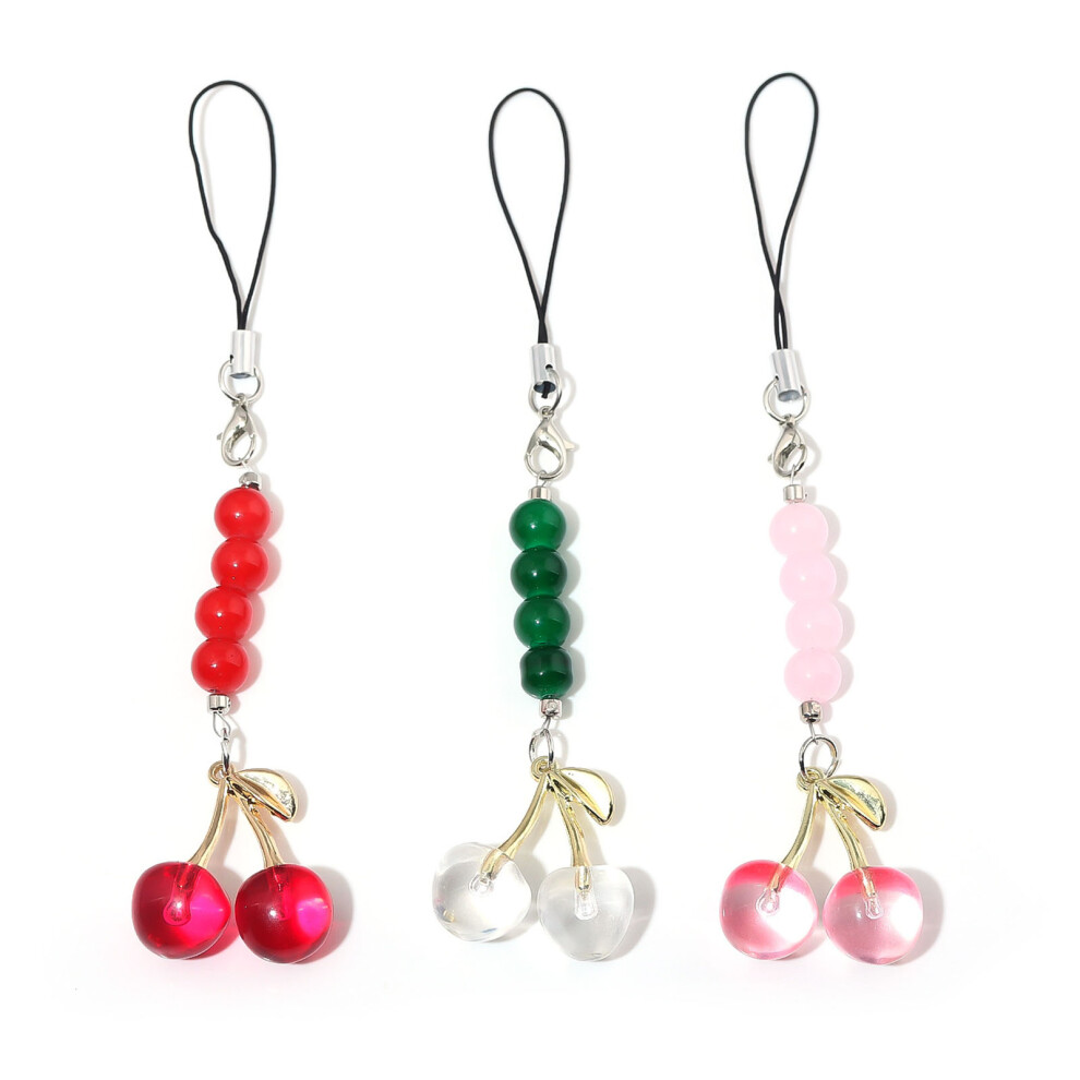 3Pcs Resin Cherry Charm Phone Lanyard Strap Beaded Phone Chain Red/Pink/White 7732000600463