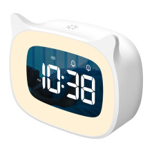 Schattige broodrooster-vormige wekker voor kinderen, met USB-oplaadpoort en instelbare helderheid.