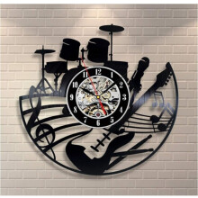 Vintage Music Theme Vinyl Wall Clock, Recycled Vinyl Record, Noiseless Clock Movement With High-Quality Printed Clock-Face