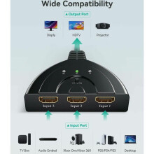 4K Ultra HD HDTV-Umschalter, 3-Port-HDMI-Umschalter mit 3D-Unterstützung, einfacher Anschluss an Ihre Lieblingsgeräte ohne Kabelunterbrechung,