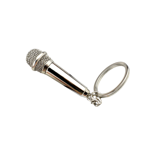 Mic Shaped Keyring Microphone Pendant Keychain Charm-Silver