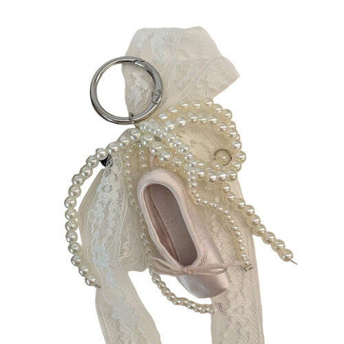 Porte-clés élégant en forme de chaussure de ballet, sangle-Blanc