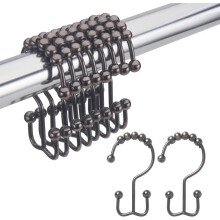 Eleganta duschdraperikrokar, metalldubbla glidringar för enkel glidning på alla vanliga gardinstänger, set med 12 - Nickel