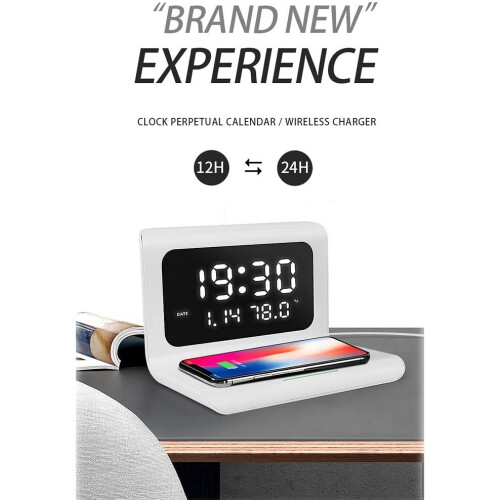 Smart Device Wireless Charging 3 In 1 Charging Station, Universal Compatibility Alarm Clock with Portable Cable Storage Box for Apple and Android Devi 2