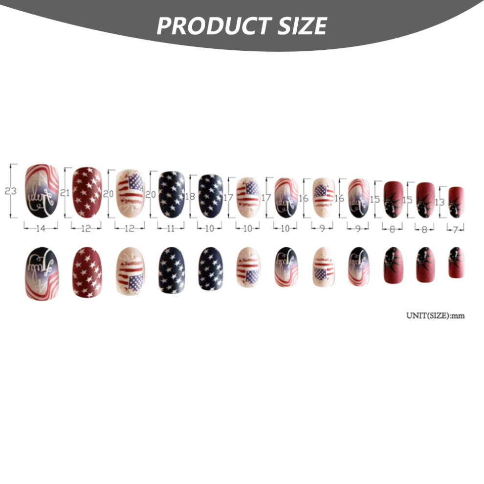 White,Red Artificial Nails For Independence Day, Short Square Press On Nails With Usa Flag And Red White Bars, Salon-Quality Patriotic Decoration, Easy To